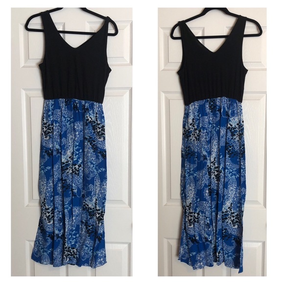 Blue Animal Print V-Neck Tank Top Maxi Dress - Picture 1 of 6
